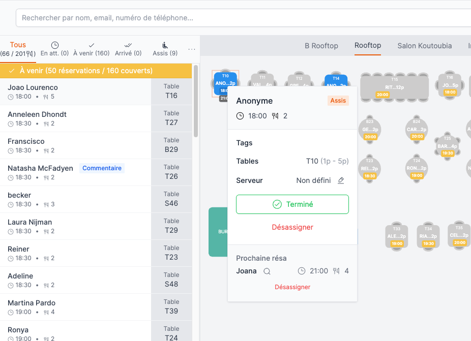 Fonctionnalité du logiciel de réservation EatNow